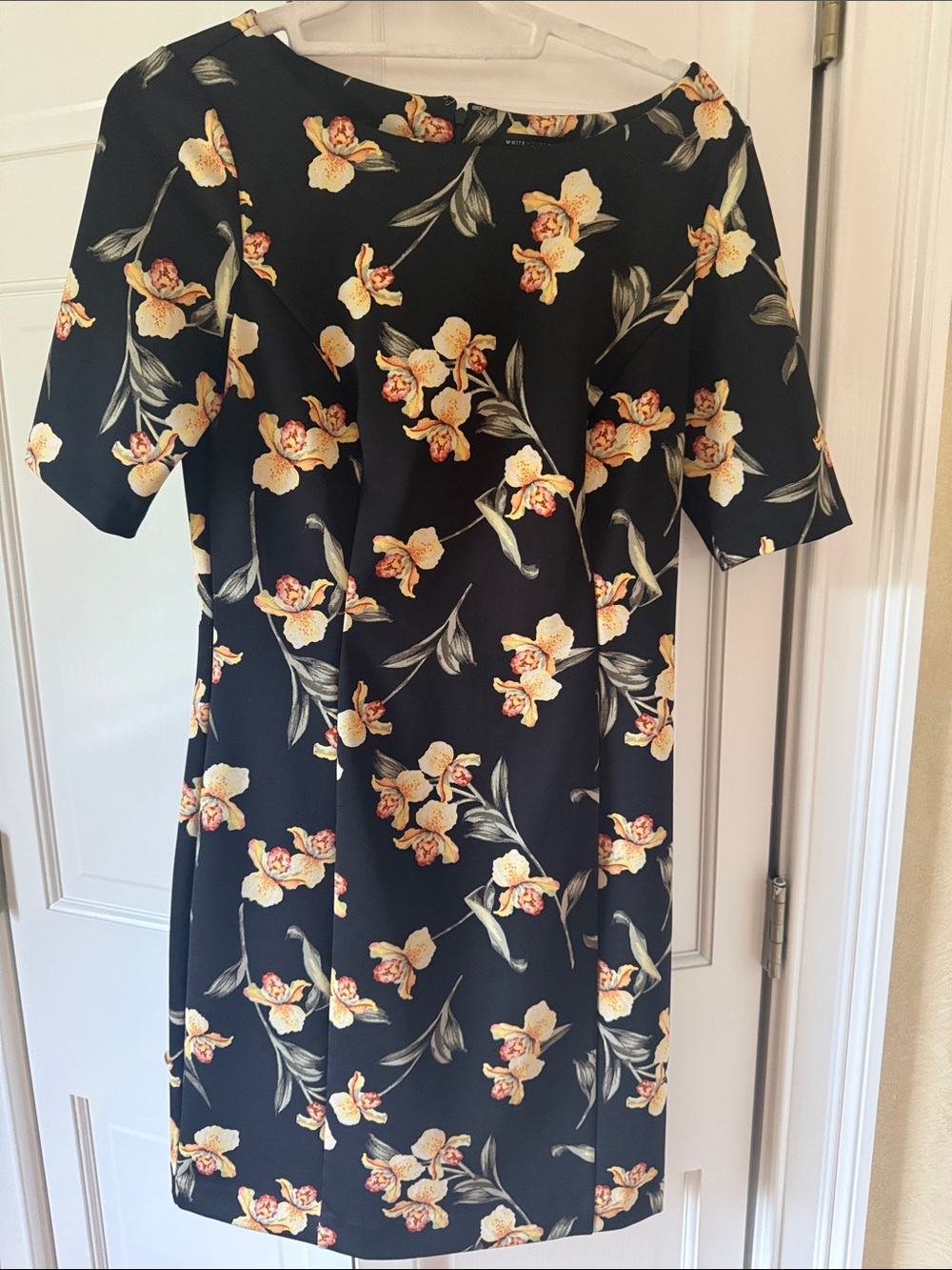 White House Black Market Black Dress with Yellow Floral Print